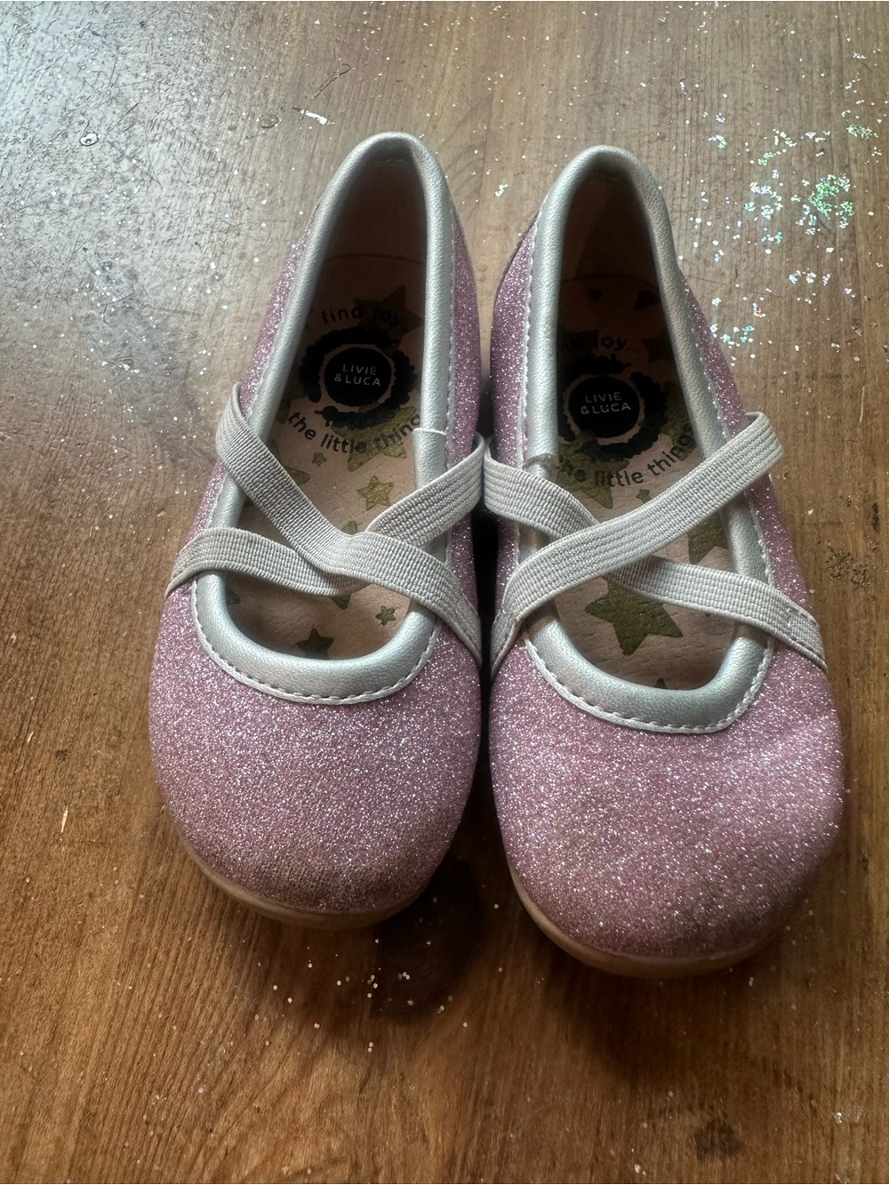 Livie & Luca Pink Glitter Mary Janes with Crisscross Straps